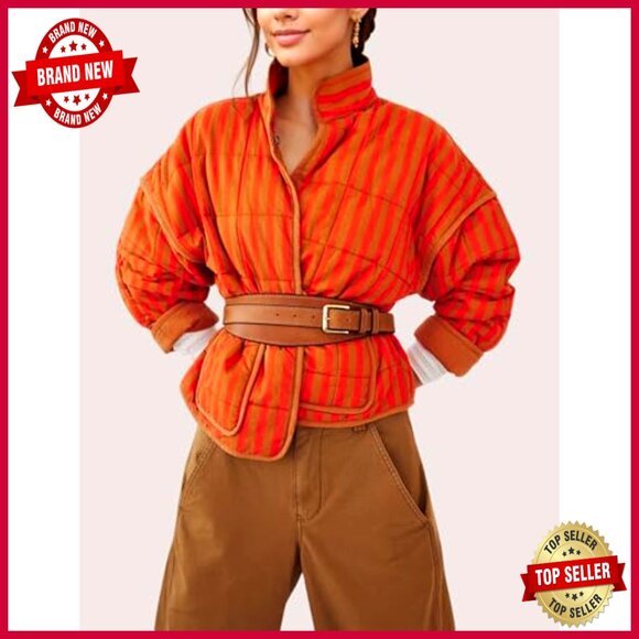 Lightweight Quilted Puffer Jacket with Pockets, Stand Collar, Loose Fit - Picture 2 of 7